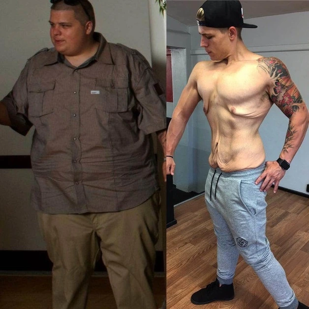 John David Glaude transformation photo showing before-and-after body change