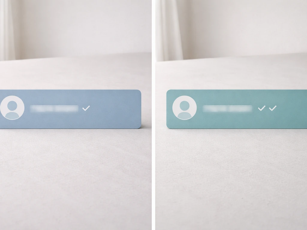 Minimal split-screen desk scene with two empty banner areas hinting one vs two similar handles, no text.