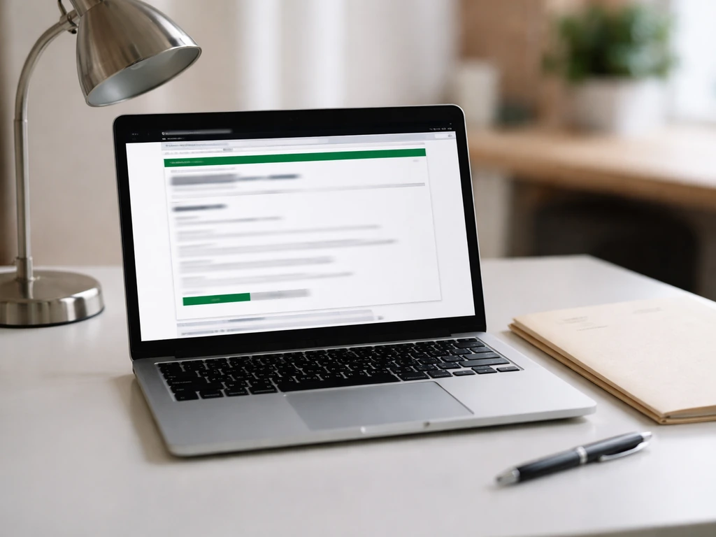 Close-up of a laptop showing an anonymous official UK company filing page, with papers nearby