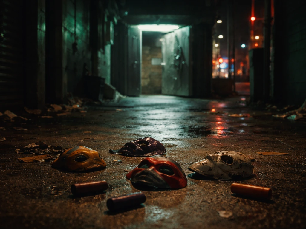 Neon alley scene with TMNT-themed props and a vault door hinting at franchise value.