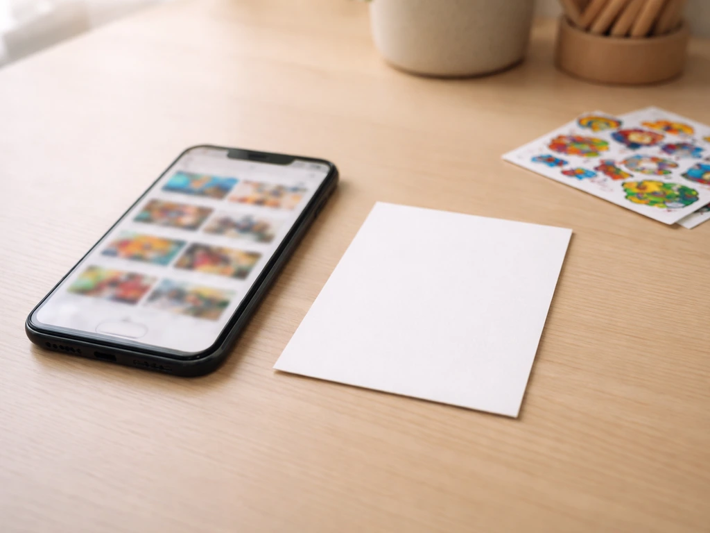 Minimal photo of a desk with an anonymous smartphone showing blurred channel thumbnails and a plain comparison card