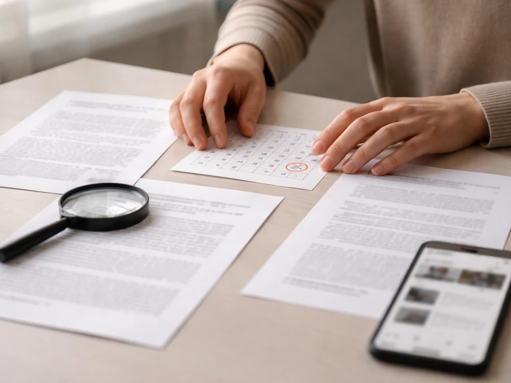 Person comparing multiple documents and a calendar date on a desk to verify information