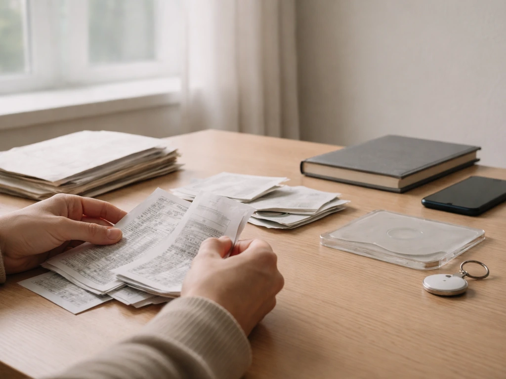 Minimal desk scene with anonymous documents and media items suggesting sources behind a net worth range