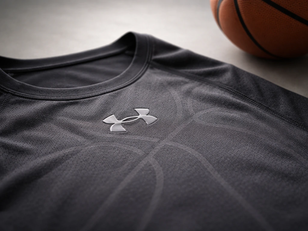 Close-up of an Under Armour shirt with a basketball graphic, evoking Curry’s endorsement era.